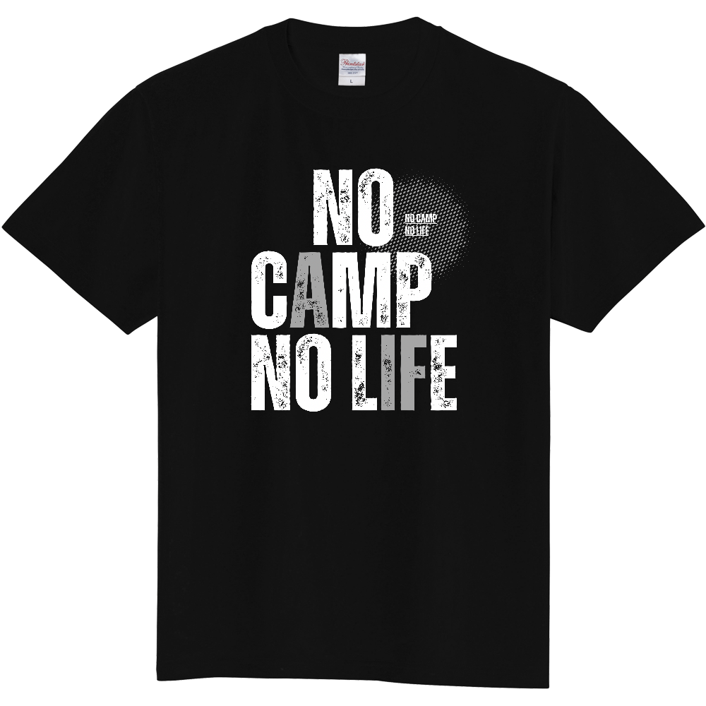 【NO CAMP NO LIFE】ヴィンテージ風 タイポグラフィ Tシャツ
