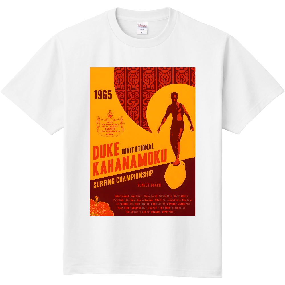 DUKE KAHANAMOKU Tシャツ 1965 サーフィン大会 ヴィンテージ風 Printstar 5.6oz ヘビーウェイト 受注生産