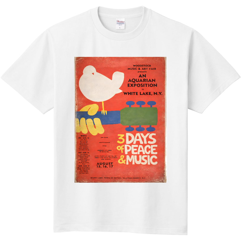 Woodstock 1969 ロックフェスTシャツ / ヴィンテージポスター風 / 音楽アート / バンドT風 / レトロデザイン