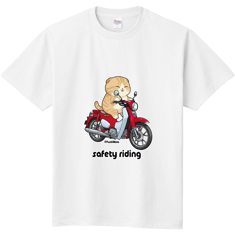 PuchiMoto Tシャツ(スーパーカブ&スコティッシュフォールド)レッド