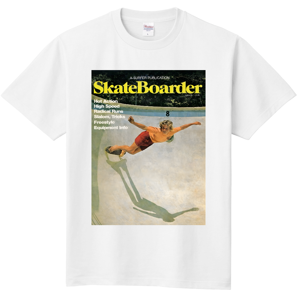 SkateBoarder ヴィンテージマガジン風Tシャツ｜プールスケート レトロカバー ストリートカルチャー NOTO DRY 日本製 レプリカ