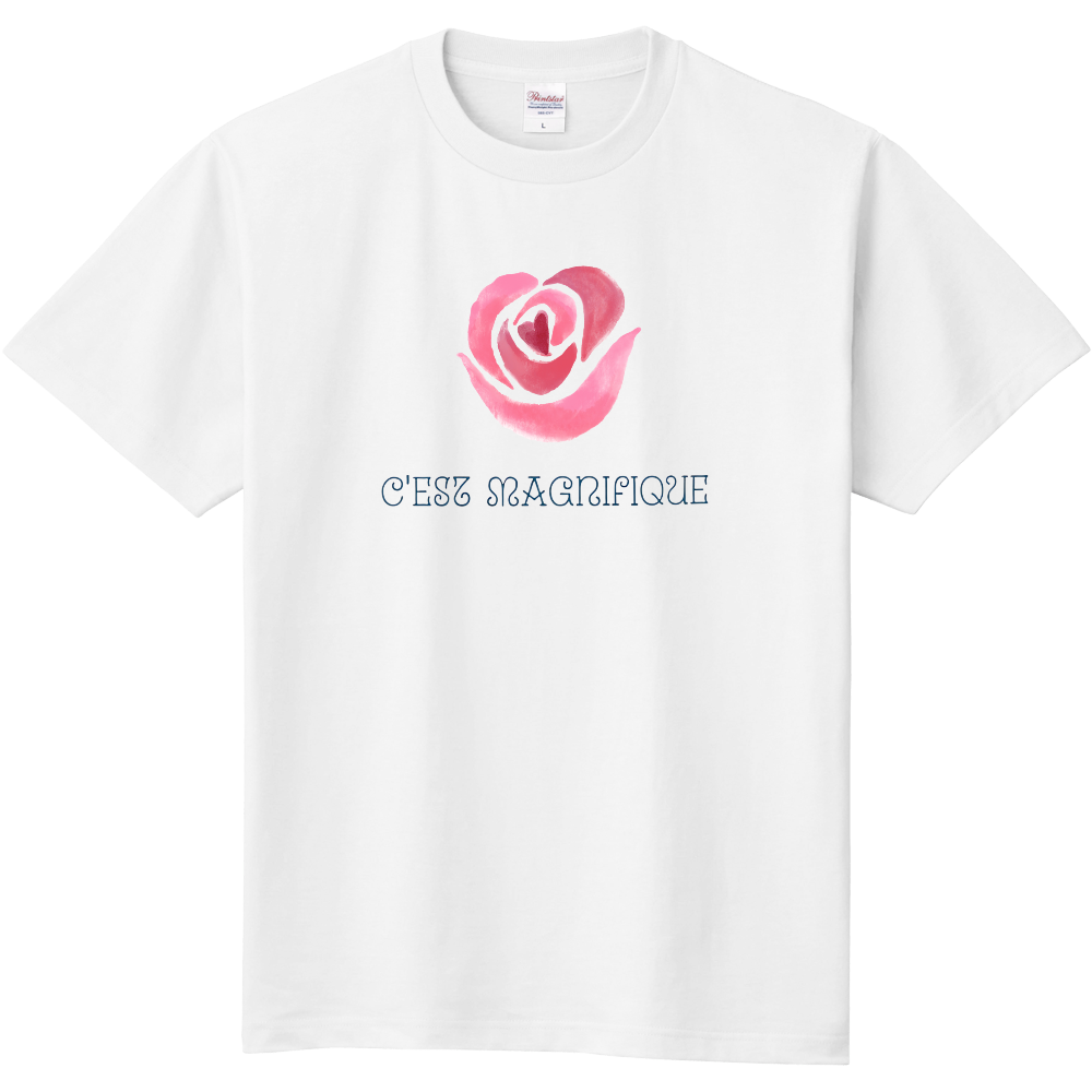 C'est magnifique Tシャツ(ピンクローズ)  白
