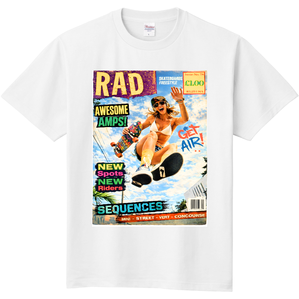 スケボーTシャツ / RAD / スケートガール / ストリート / ヴィンテージ雑誌 / ドライTシャツ 