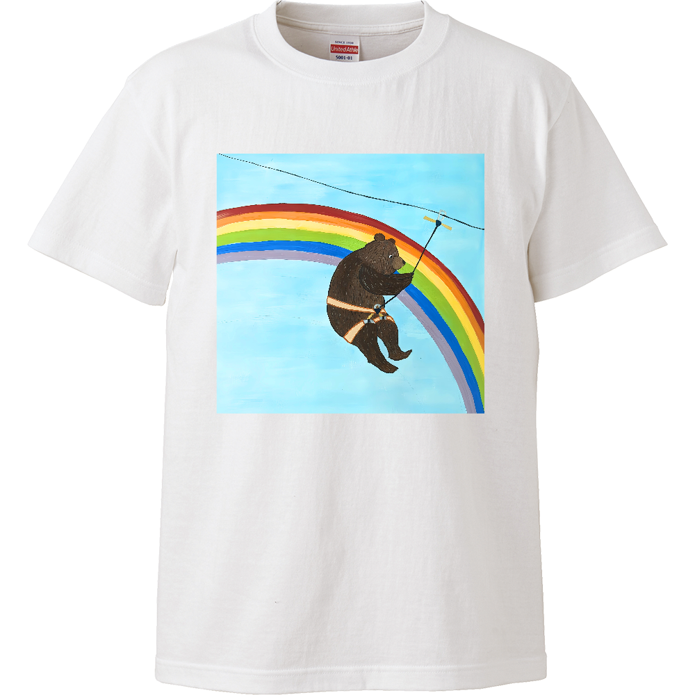 「着る絵本」キッズTシャツ（白）❘ 第二章「ジップラインに乗って」 ❘ 磁器絵付け作家デザイン・出産祝い・誕生日ギフト（100cm〜160cm）