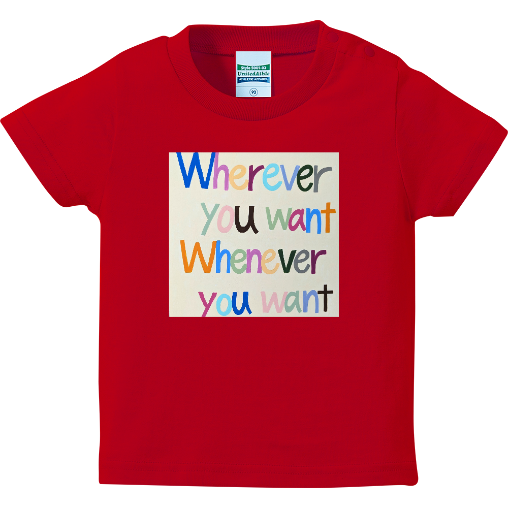 「着る絵本」ベビーTシャツ（赤）❘ プロローグ「どこへでも行ける」 ❘ 磁器絵付け作家デザイン・出産祝い・誕生日ギフト（90cm）
