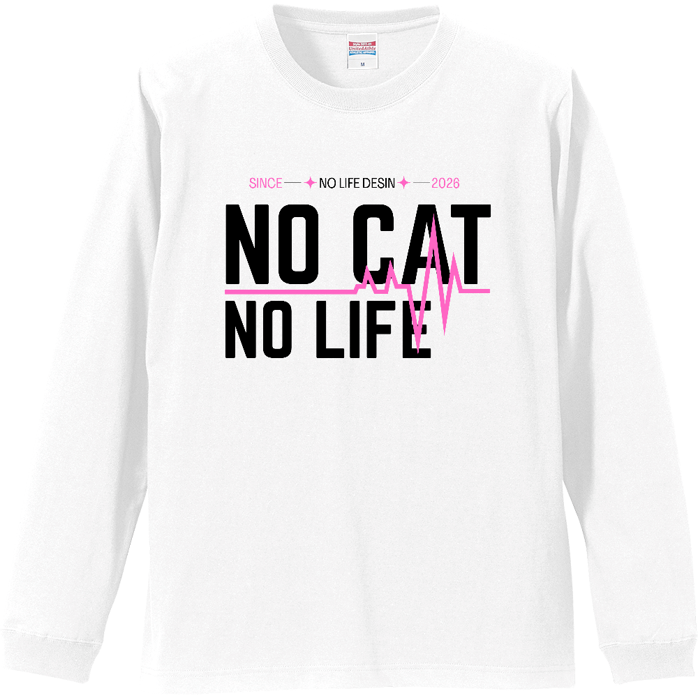 【NO CAT NO LIFE】My Heartbeat ロンT（White & Black / 4 Color Lines）