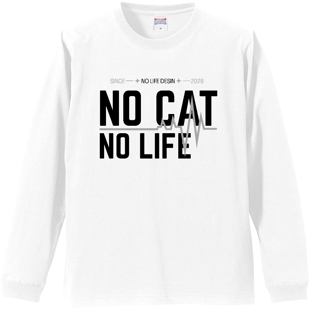 【NO CAT NO LIFE】My Heartbeat ロンT（White & Black / 4 Color Lines）