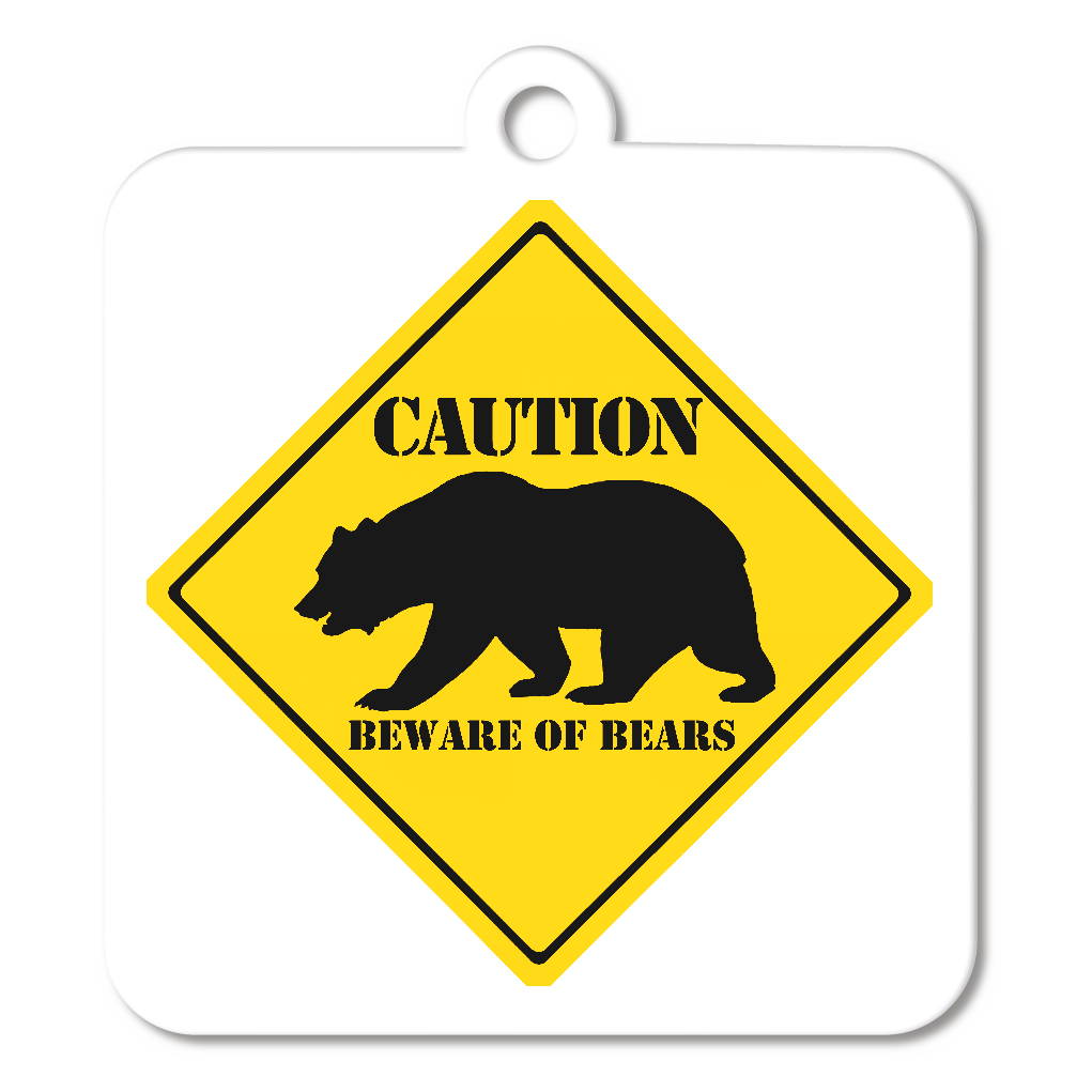 CAUTION‐クマに注意!〈キーホルダー四角型〉