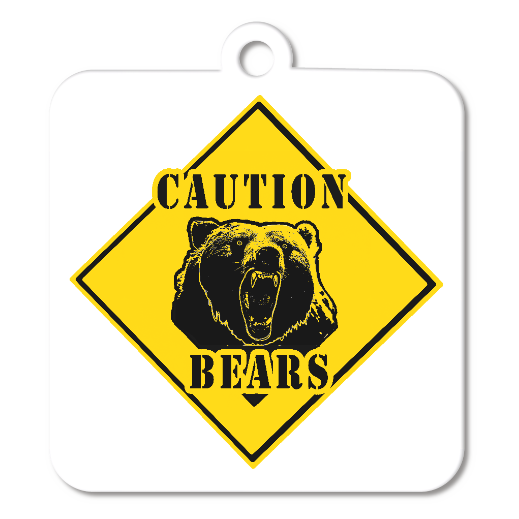 クマに注意「CAUTION‐Bears」キーホルダー四角型