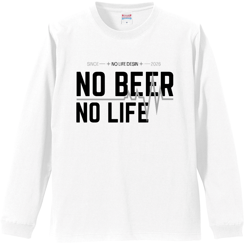 【NO BEER NO LIFE】My Heartbeat ロンT（White & Black / 4 Color Lines）