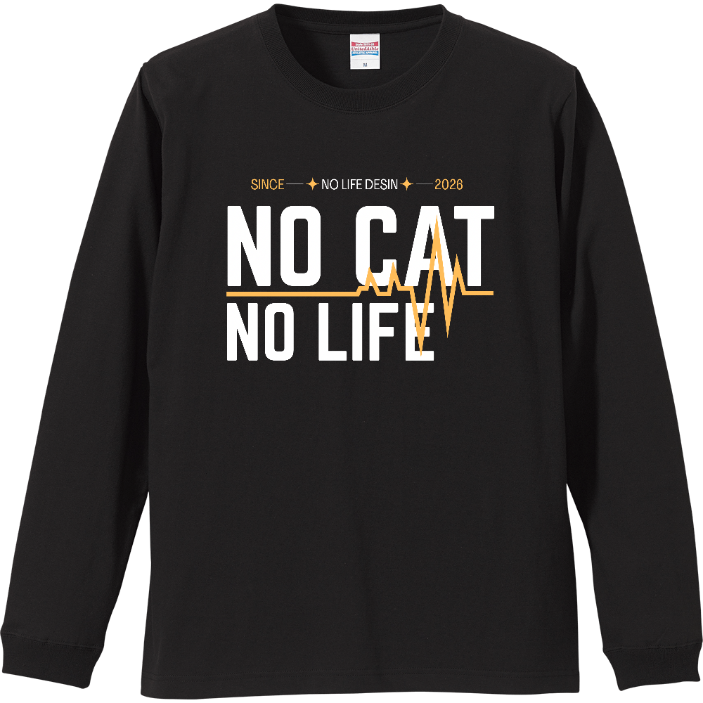  【NO CAT NO LIFE】My Heartbeat ロンT（White & Black / 4 Color Lines）