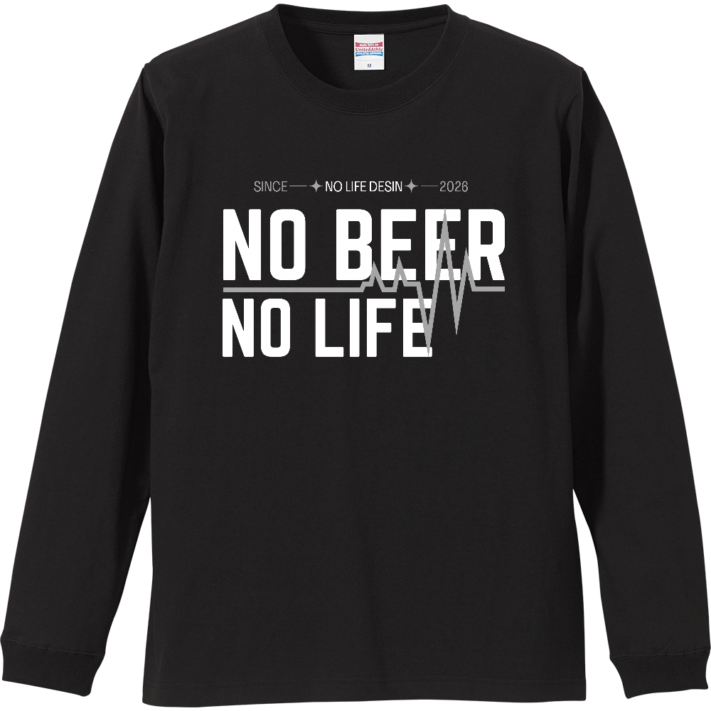 【NO BEER NO LIFE】My Heartbeat ロンT（White & Black / 4 Color Lines）