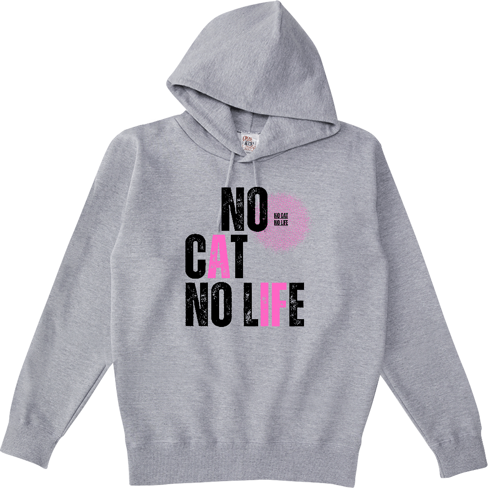 【NO CAT NO LIFE】ヴィンテージ風 タイポグラフィ ポケットレスパーカー