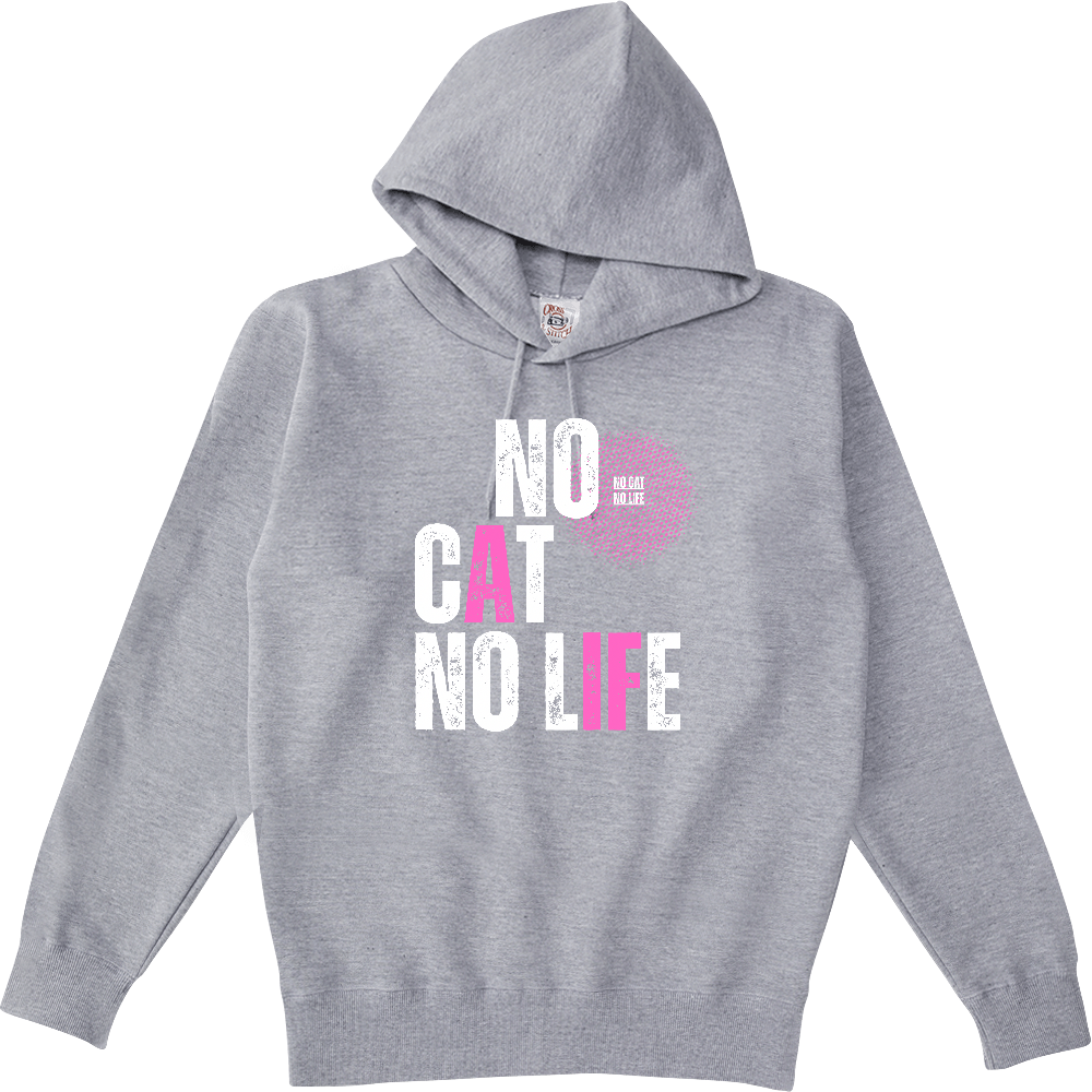【NO CAT NO LIFE】ヴィンテージ風 タイポグラフィ ポケットレスパーカー
