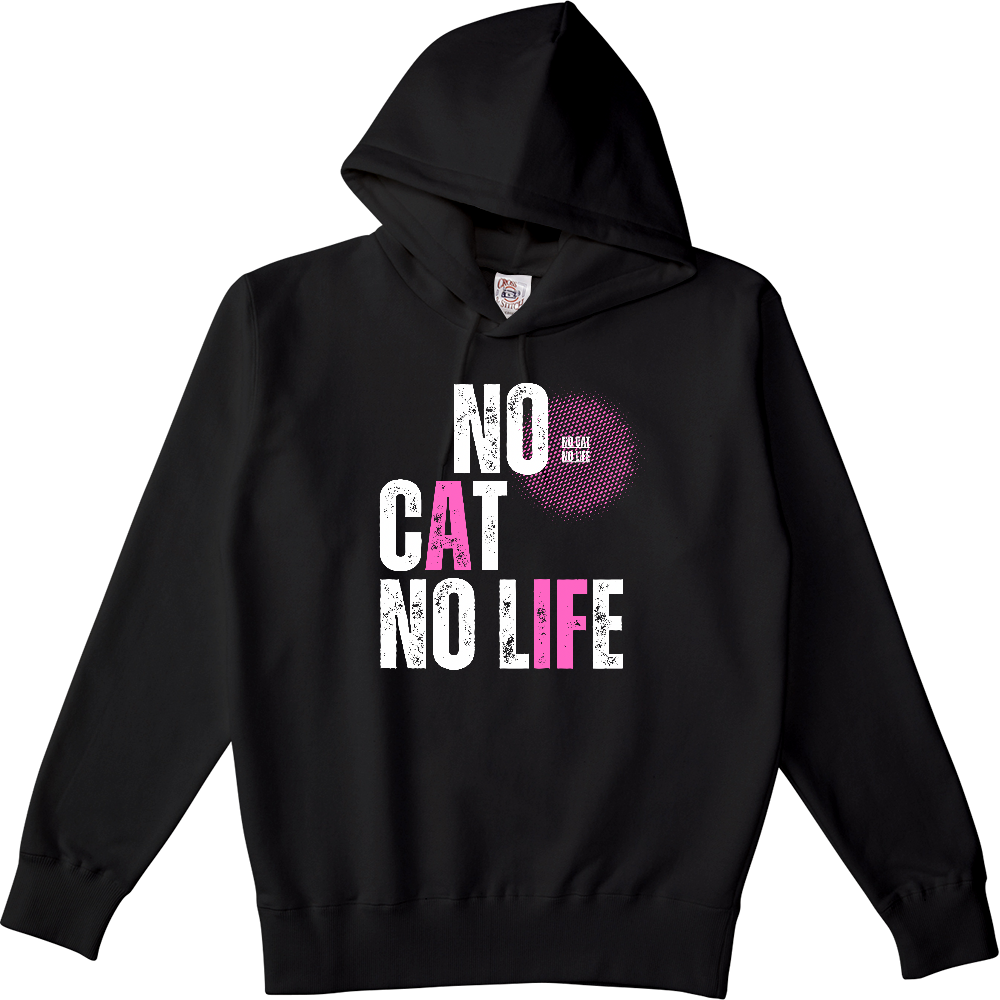 【NO CAT NO LIFE】ヴィンテージ風 タイポグラフィ ポケットレスパーカー