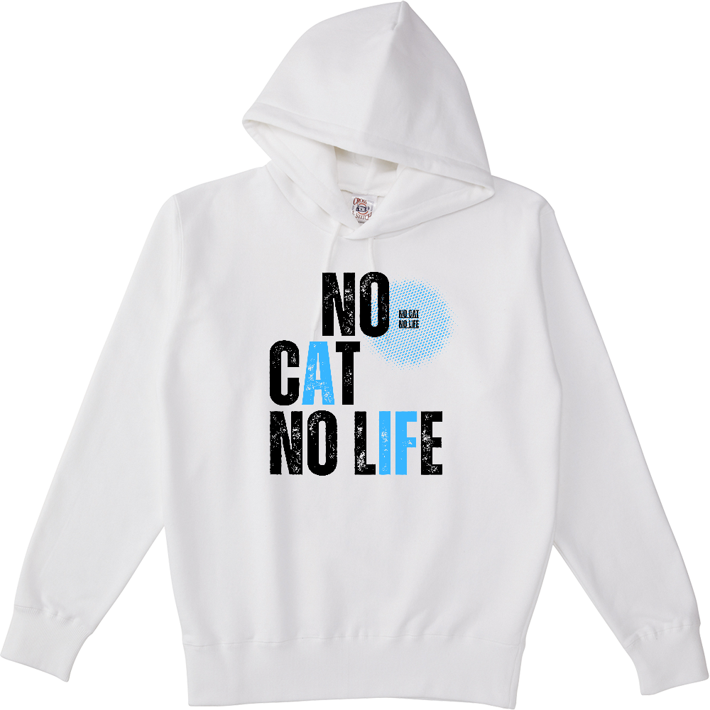 【NO CAT NO LIFE】ヴィンテージ風 タイポグラフィ ポケットレスパーカー