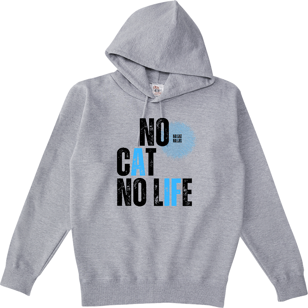 【NO CAT NO LIFE】ヴィンテージ風 タイポグラフィ ポケットレスパーカー