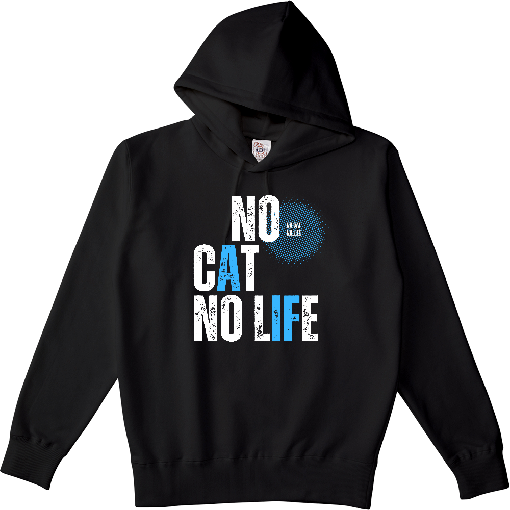 【NO CAT NO LIFE】ヴィンテージ風 タイポグラフィ ポケットレスパーカー