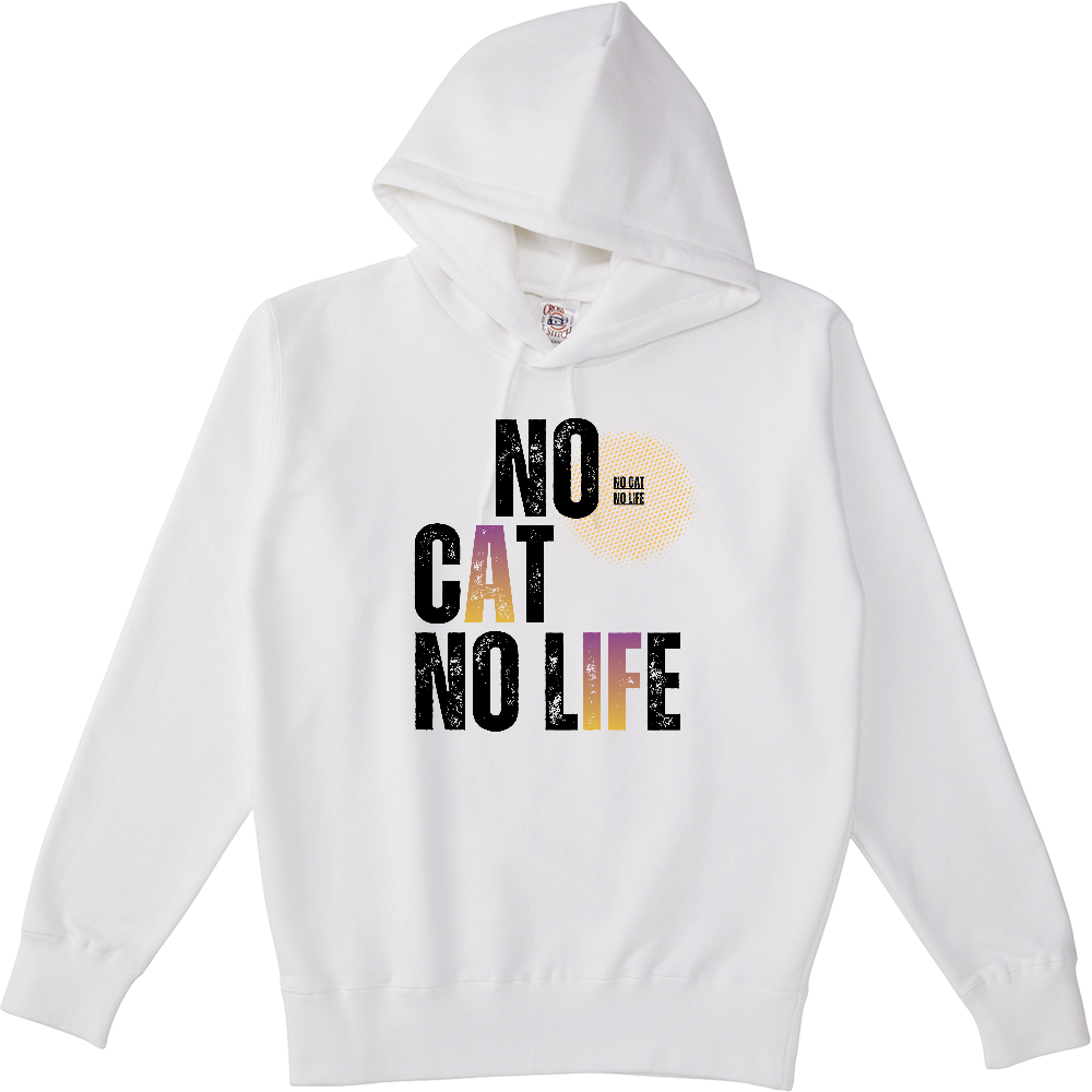 【NO CAT NO LIFE】ヴィンテージ風 タイポグラフィ ポケットレスパーカー