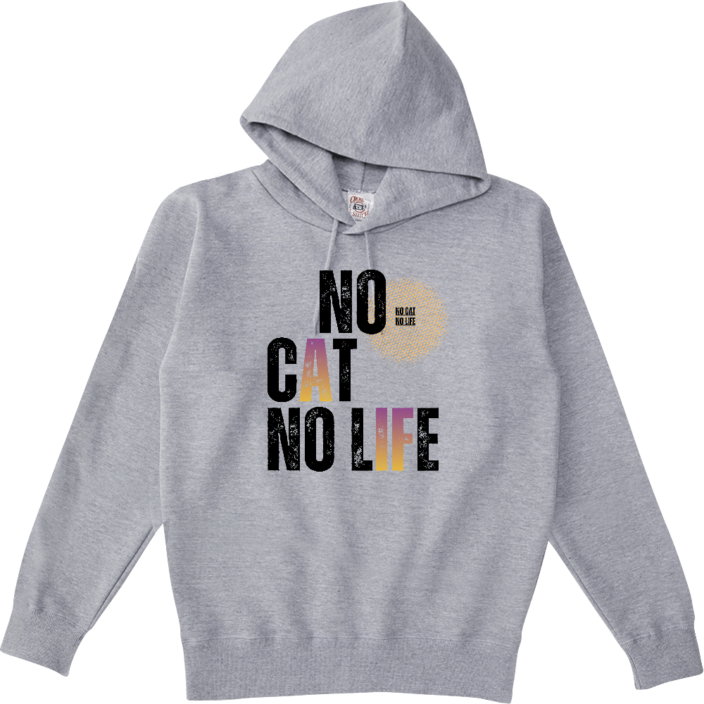 【NO CAT NO LIFE】ヴィンテージ風 タイポグラフィ ポケットレスパーカー