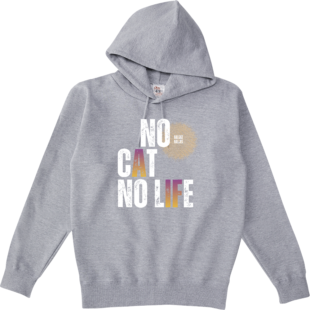 【NO CAT NO LIFE】ヴィンテージ風 タイポグラフィ ポケットレスパーカー