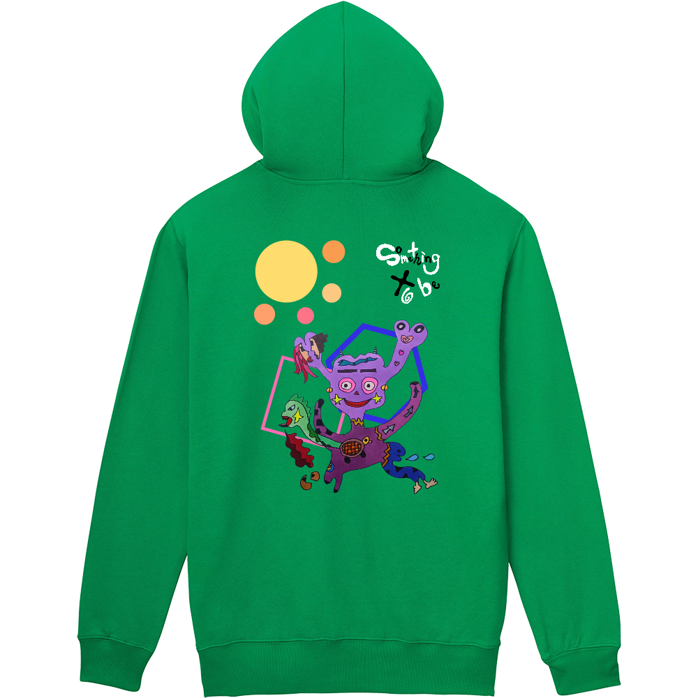 走り回るオニ・イルカと幾何学模様