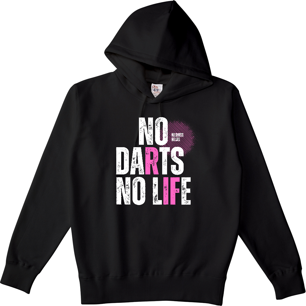 【NO DARTS NO LIFE】ヴィンテージ風 タイポグラフィ ポケットレスパーカー