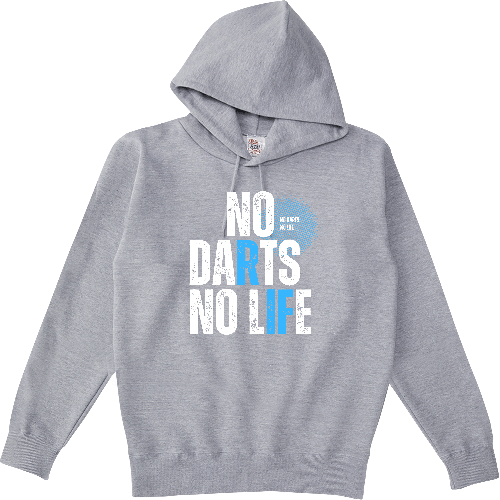 【NO DARTS NO LIFE】ヴィンテージ風 タイポグラフィ ポケットレスパーカー