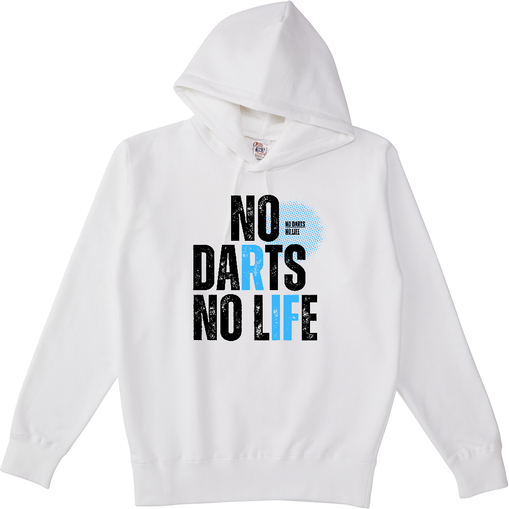 【NO DARTS NO LIFE】ヴィンテージ風 タイポグラフィ ポケットレスパーカー