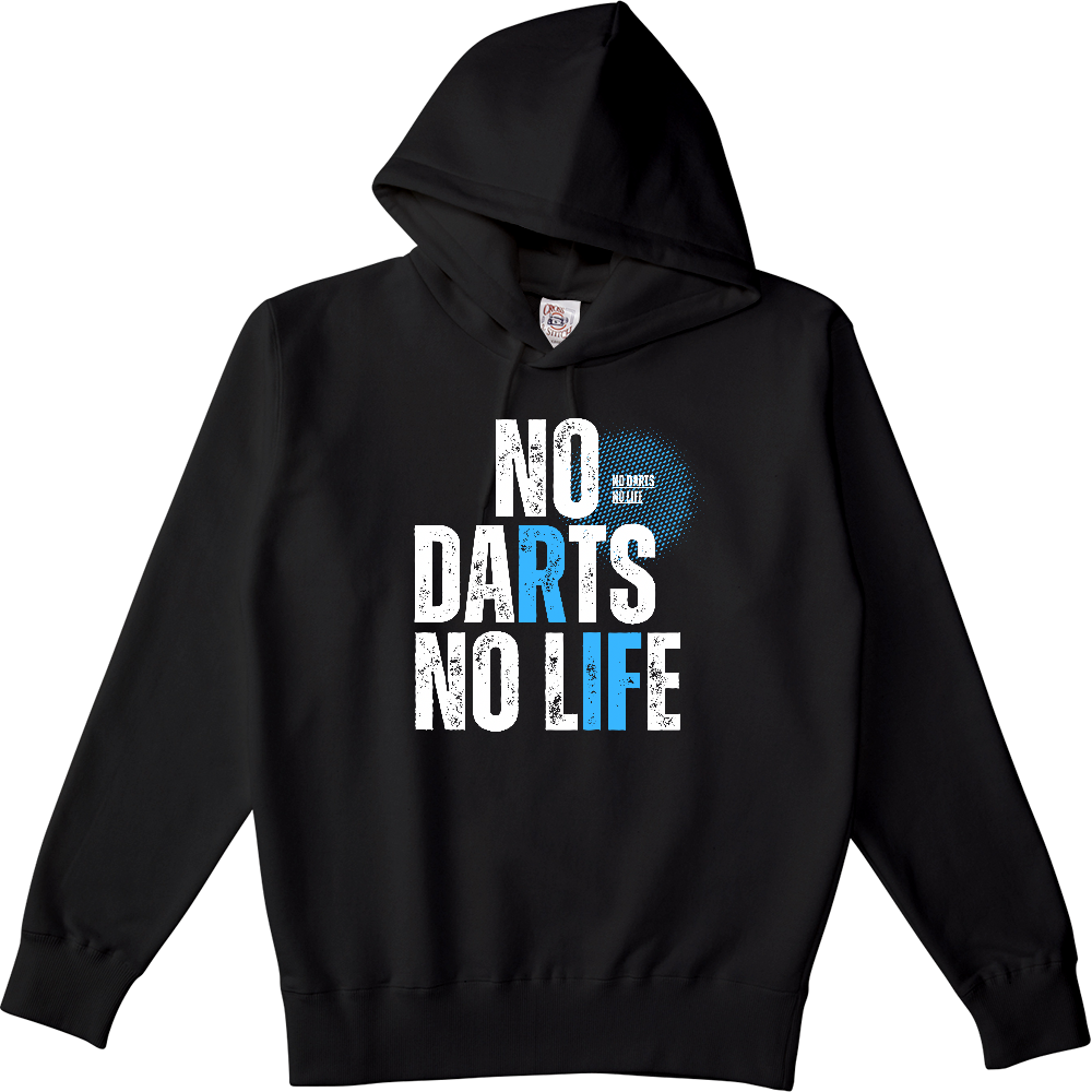 NO DARTS NO LIFE】ヴィンテージ風 タイポグラフィ ポケットレスパーカー