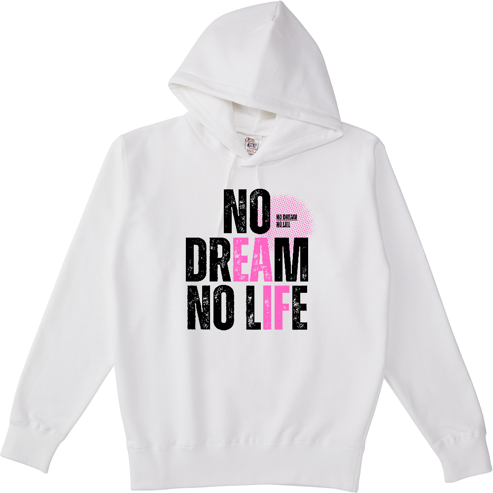 【NO DREAM NO LIFE】ヴィンテージ風 タイポグラフィ ポケットレスパーカー