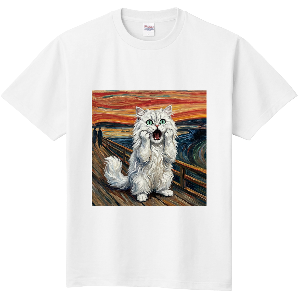 ムンク風チンチラ猫の叫び 名画パロディーTシャツ