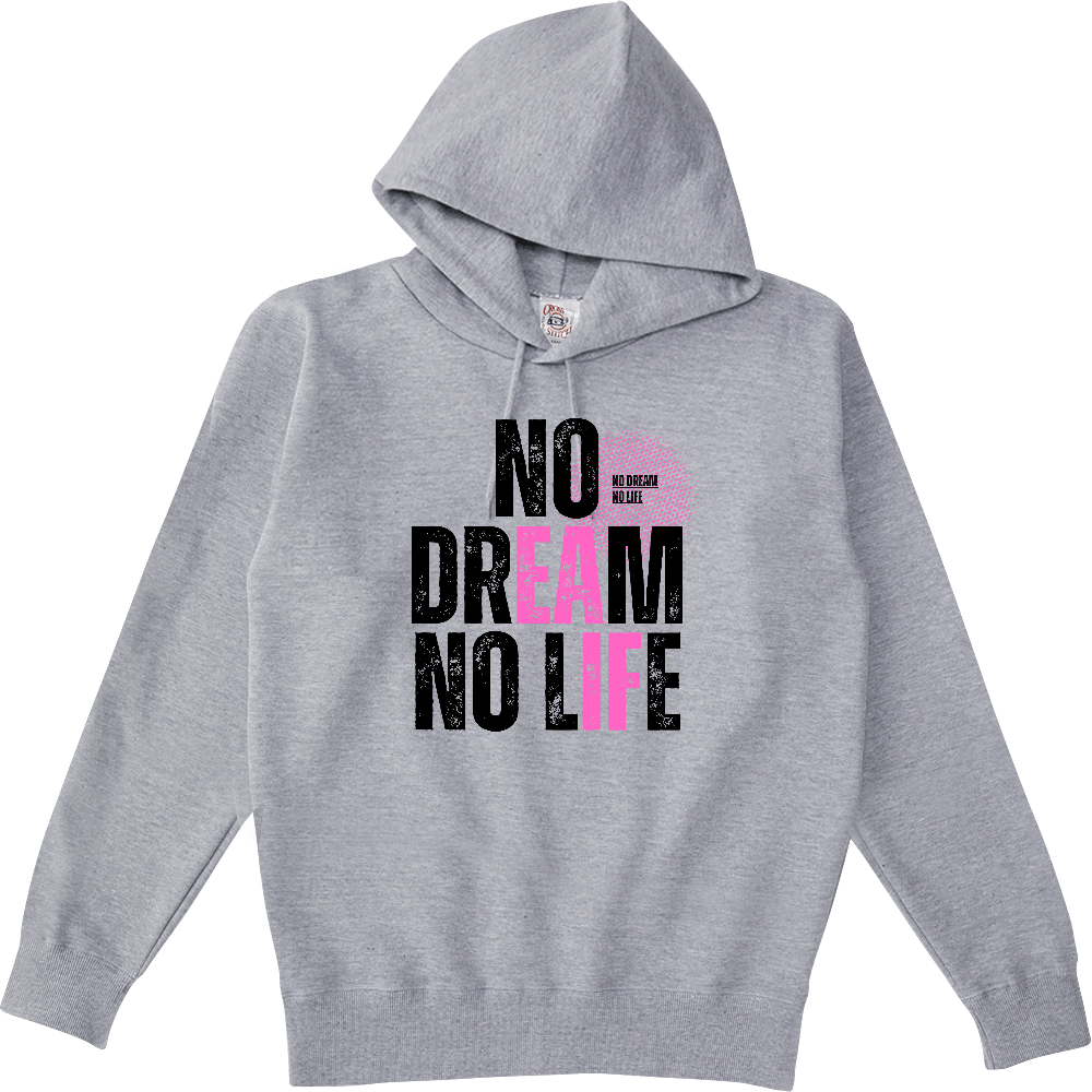 【NO DREAM NO LIFE】ヴィンテージ風 タイポグラフィ ポケットレスパーカー