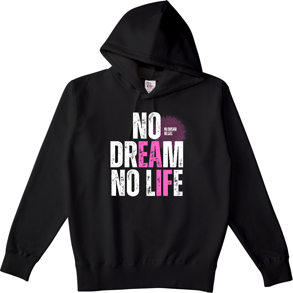 【NO DREAM NO LIFE】ヴィンテージ風 タイポグラフィ ポケットレスパーカー