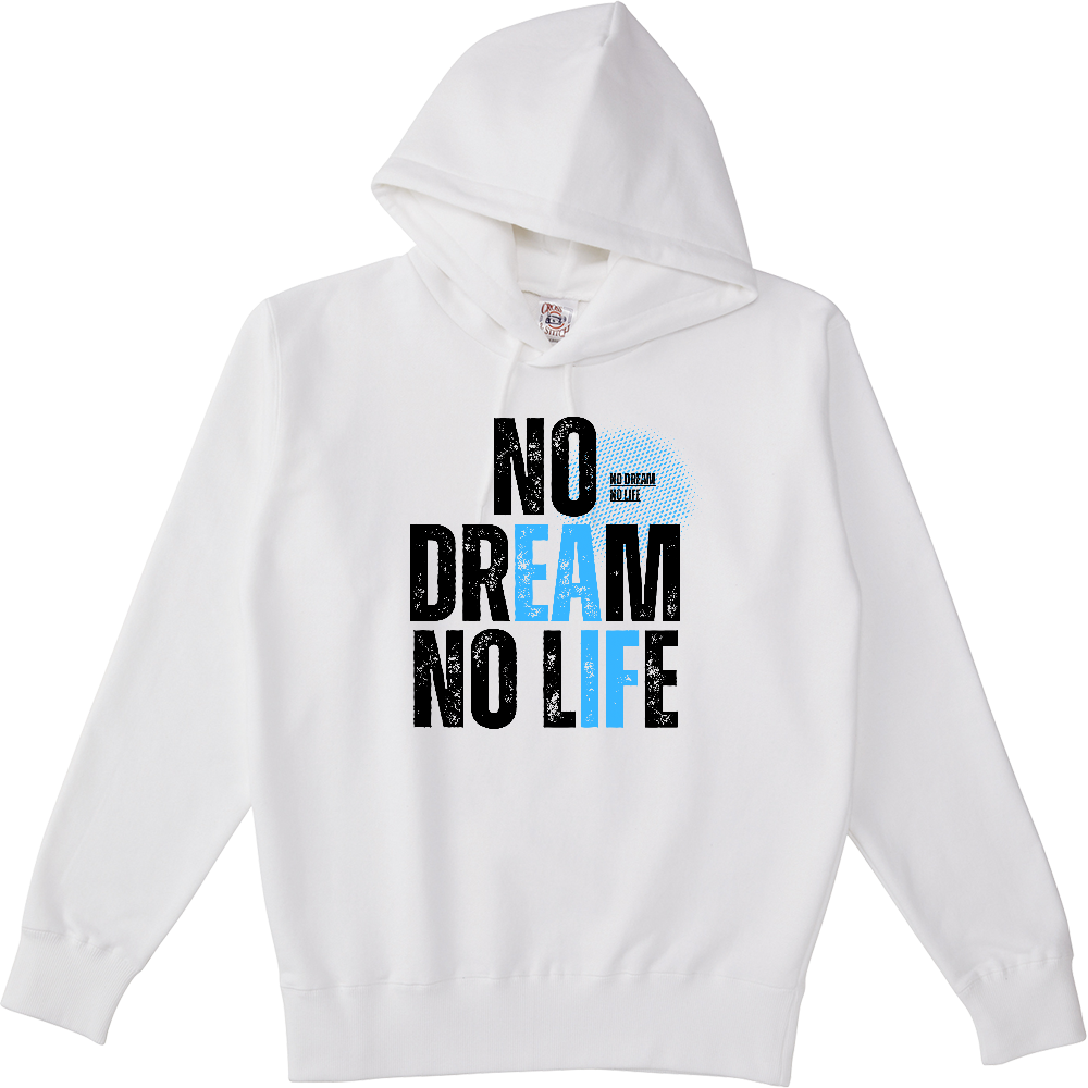 【NO DREAM NO LIFE】ヴィンテージ風 タイポグラフィ ポケットレスパーカー