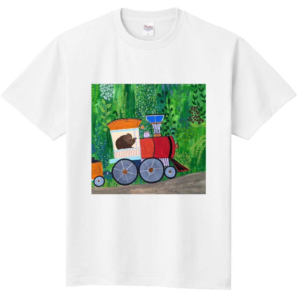 【大人サイズ】着る絵本Tシャツ白「第一章-機関車で」