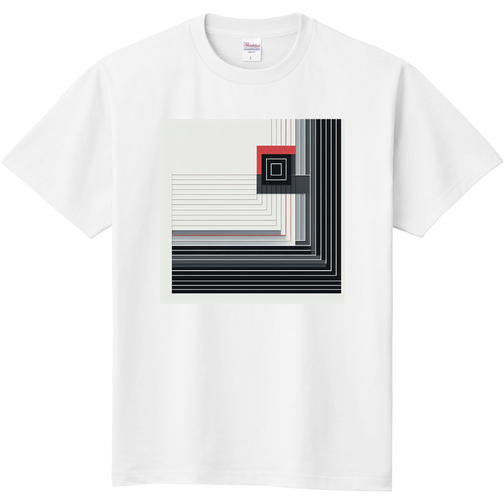 「幾何学（ジオメトリック）パターン」 直線の反復（ラインアート） 正方形の入れ子（スクエアモチーフ） ミニマル／抽象アート モダン・バウハウス風　Tシャツ