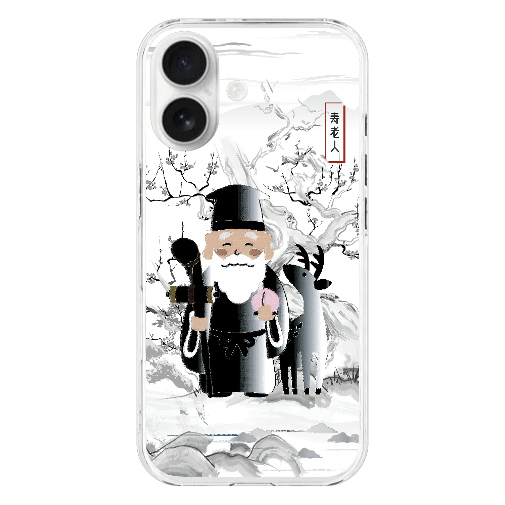 M162　絵画七福神『寿老人水墨』 iPhone17 (透明)(ハードケース)｜PLATA