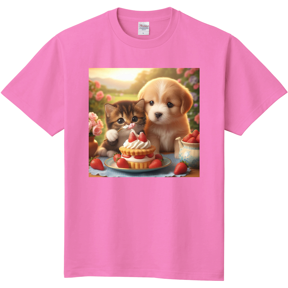 猫ちゃんと犬ちゃんと仲良しTシャツ