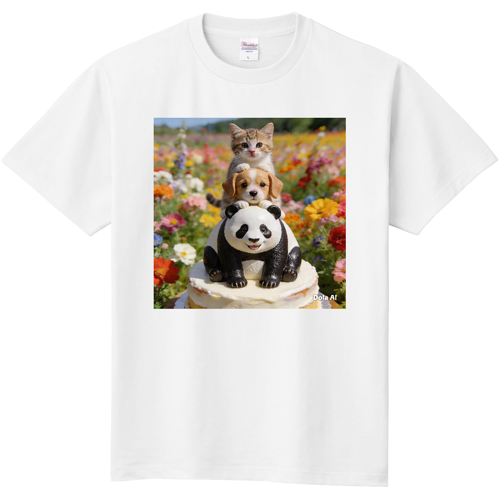 子猫と子犬と子パンダの仲良しTシャツ