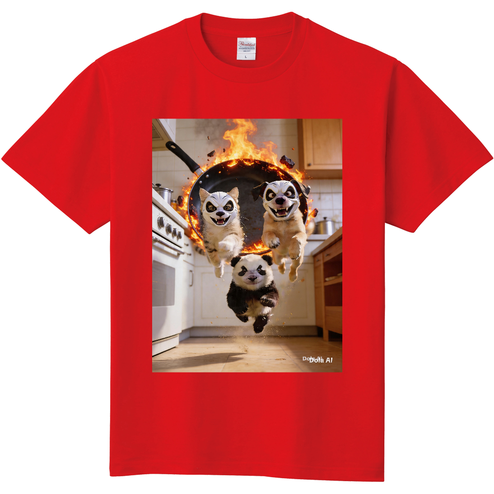 子猫と子犬とパンダの逃走劇！キッチントラブル！ビックリし過ぎて裏返ったTシャツ