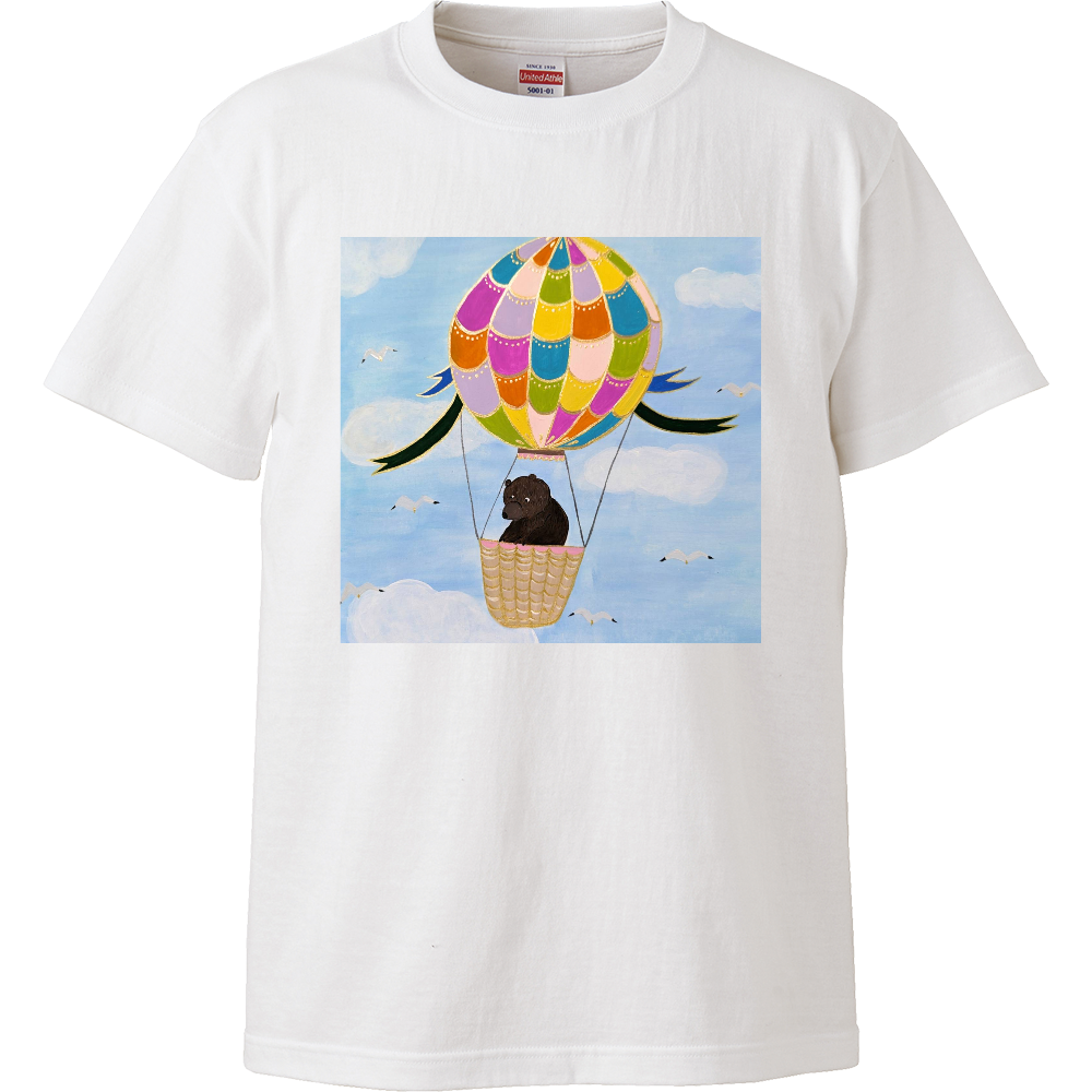 「着る絵本」キッズTシャツ（白）❘ 第五章「気球に乗って」 ❘ 磁器絵付け作家デザイン・出産祝い・誕生日ギフト（100cm〜160cm）