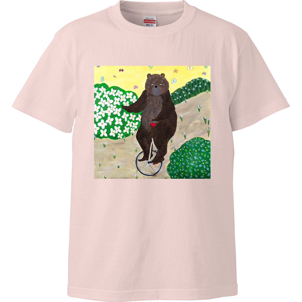 「着る絵本」キッズTシャツ（ベビーピンク）❘ 第四章「一輪車で」 ❘ 磁器絵付け作家デザイン・出産祝い・誕生日ギフト（100cm〜160cm）