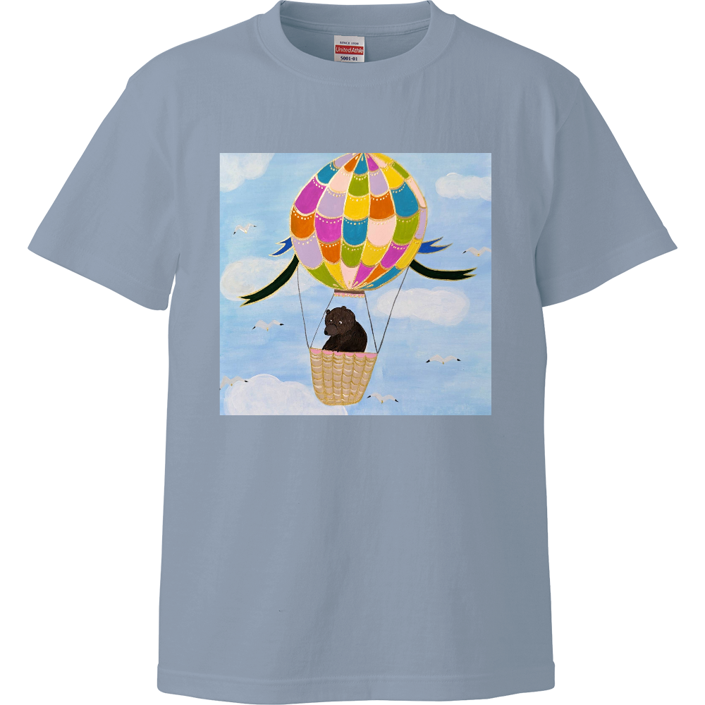 「着る絵本」キッズTシャツ（アシッドブルー）❘ 第五章「気球に乗って」 ❘ 磁器絵付け作家デザイン・出産祝い・誕生日ギフト（100cm〜160cm）