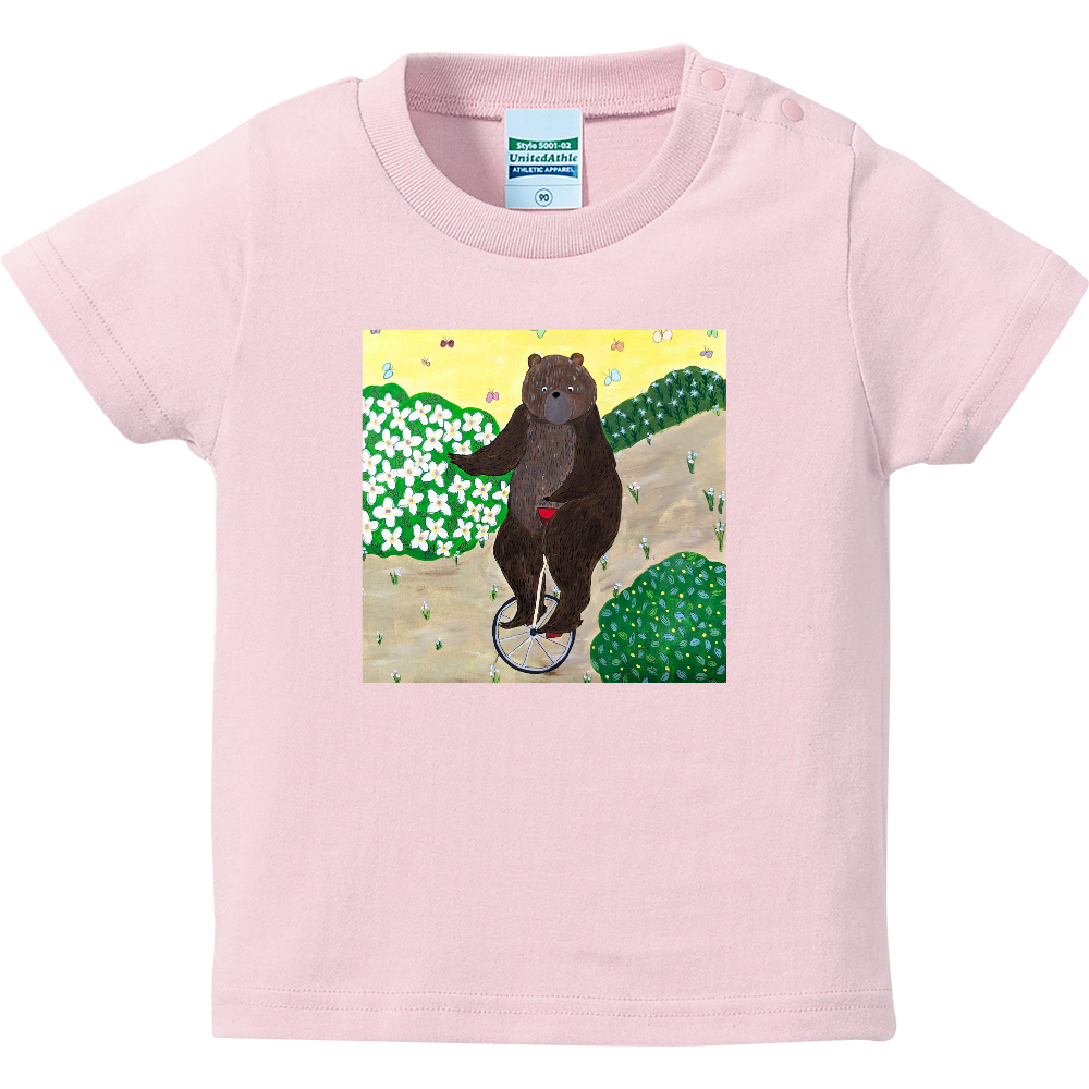 「着る絵本」ベビーTシャツ（ライトピンク）❘第四章「一輪車で」❘ 磁器絵付け作家デザイン・出産祝い・誕生日ギフト（90cm））