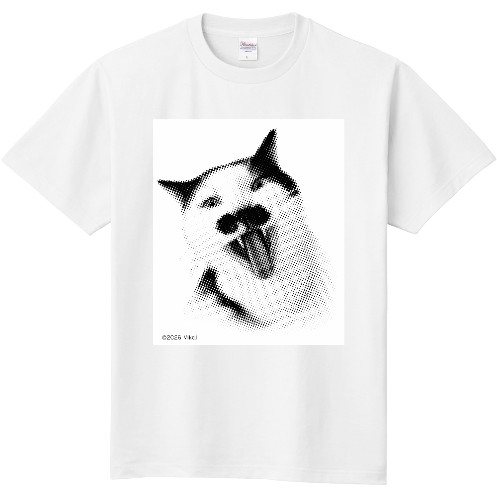 白黒猫Chobi Tシャツ（あくび）（岩原美香の定番Tシャツ）