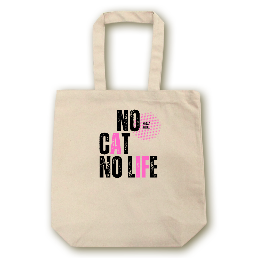 【NO CAT NO LIFE】キャンバス トートバッグ(選べる2サイズ M/L)12oz マチ付 ナチュラル