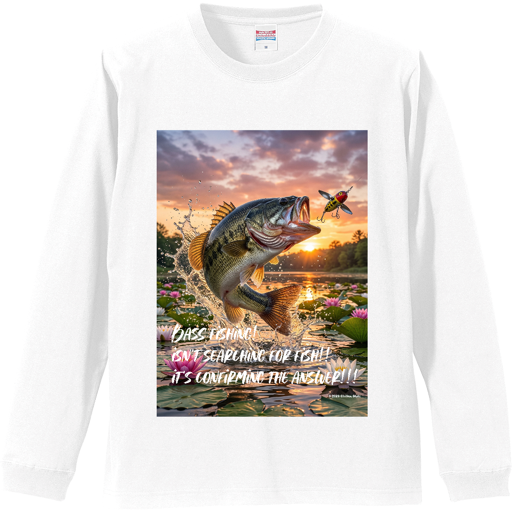 【フィッシング長袖Tシャツ ブラックバス釣り】フルカラー