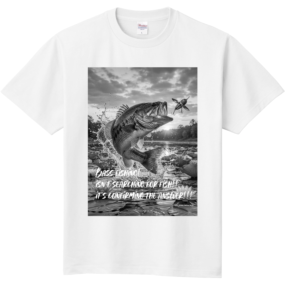 【フィッシングTシャツ ブラックバス釣り】モノクロ