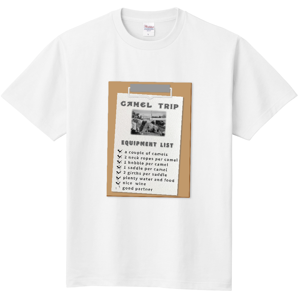 ラクダ旅の装備リストＴシャツ＜前面＞